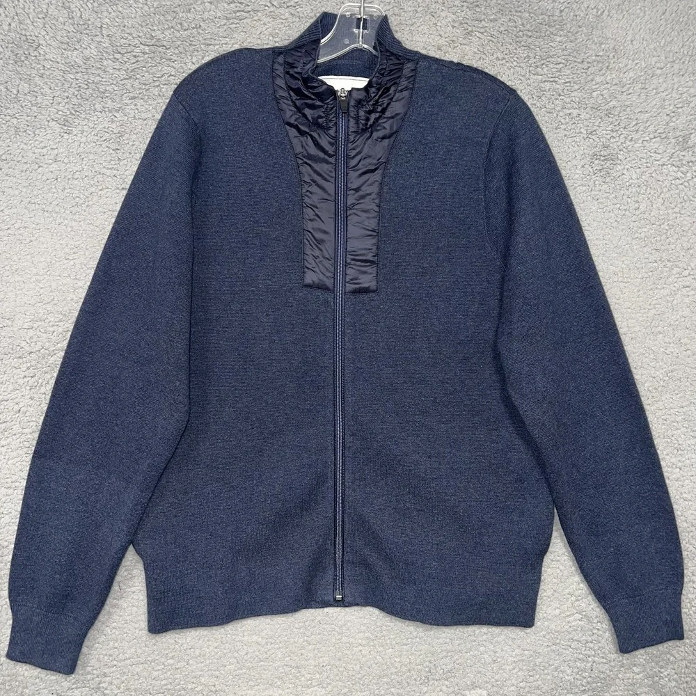 Williams & Kent‎ Sweater Men's Sz M Blue Full Zip Cardigan Nylon Collar Cardigan